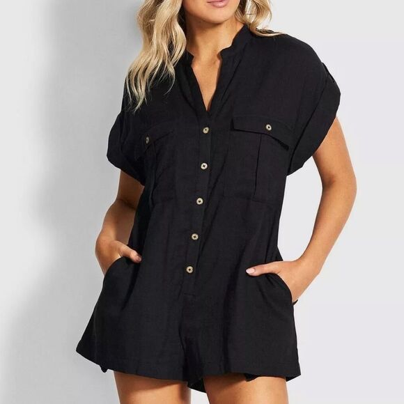 Seafolly Gardenia Romper in Washed Black - Picture 1 of 4